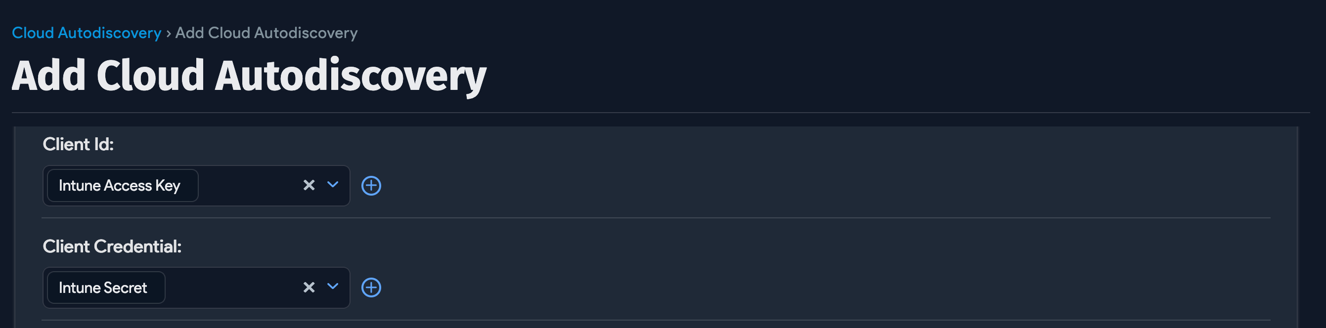 Add new Intune discovery job - Credentials