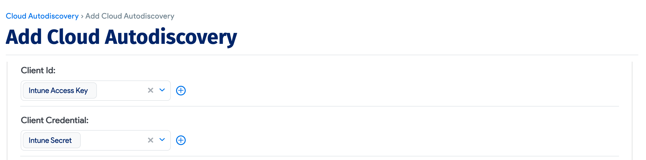 Add new Intune discovery job - Credentials