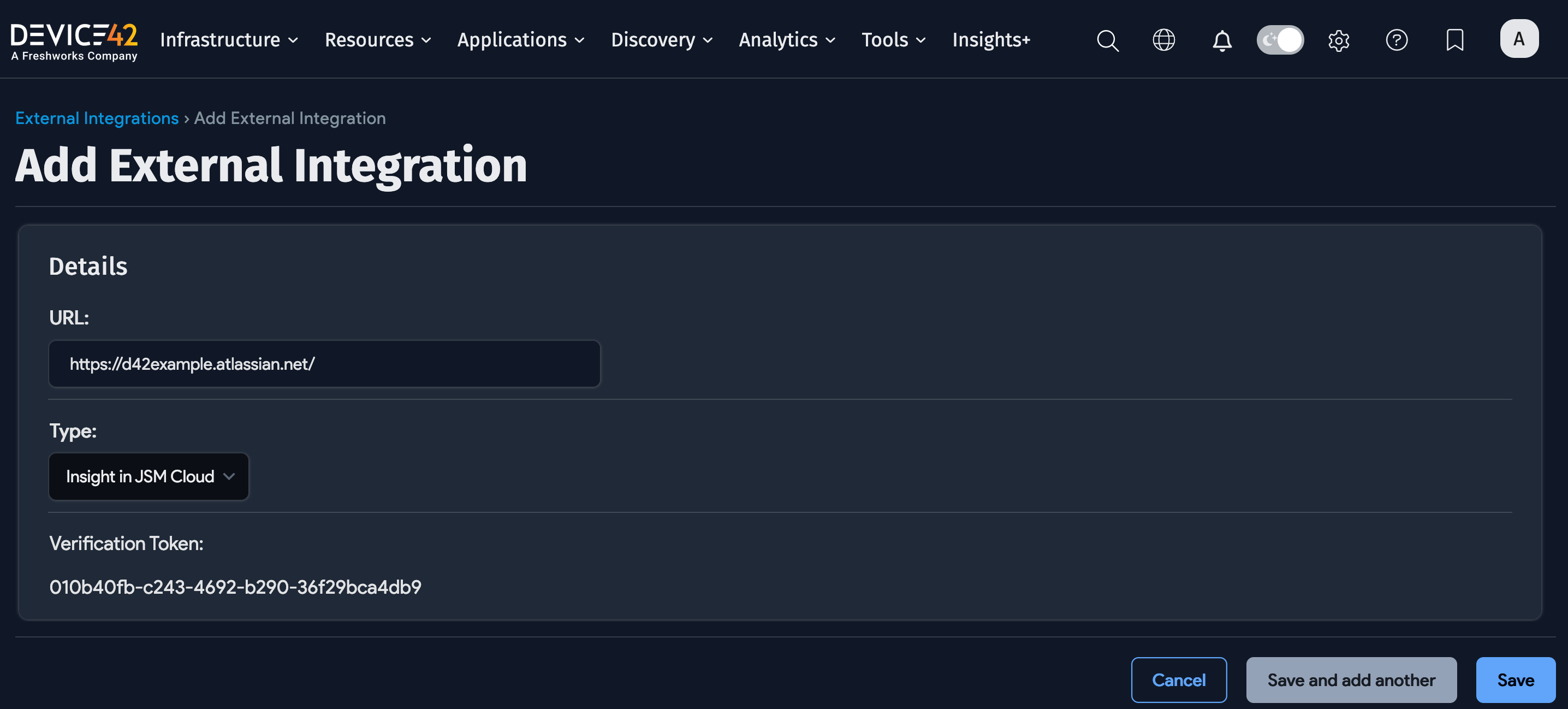 Add external integration form