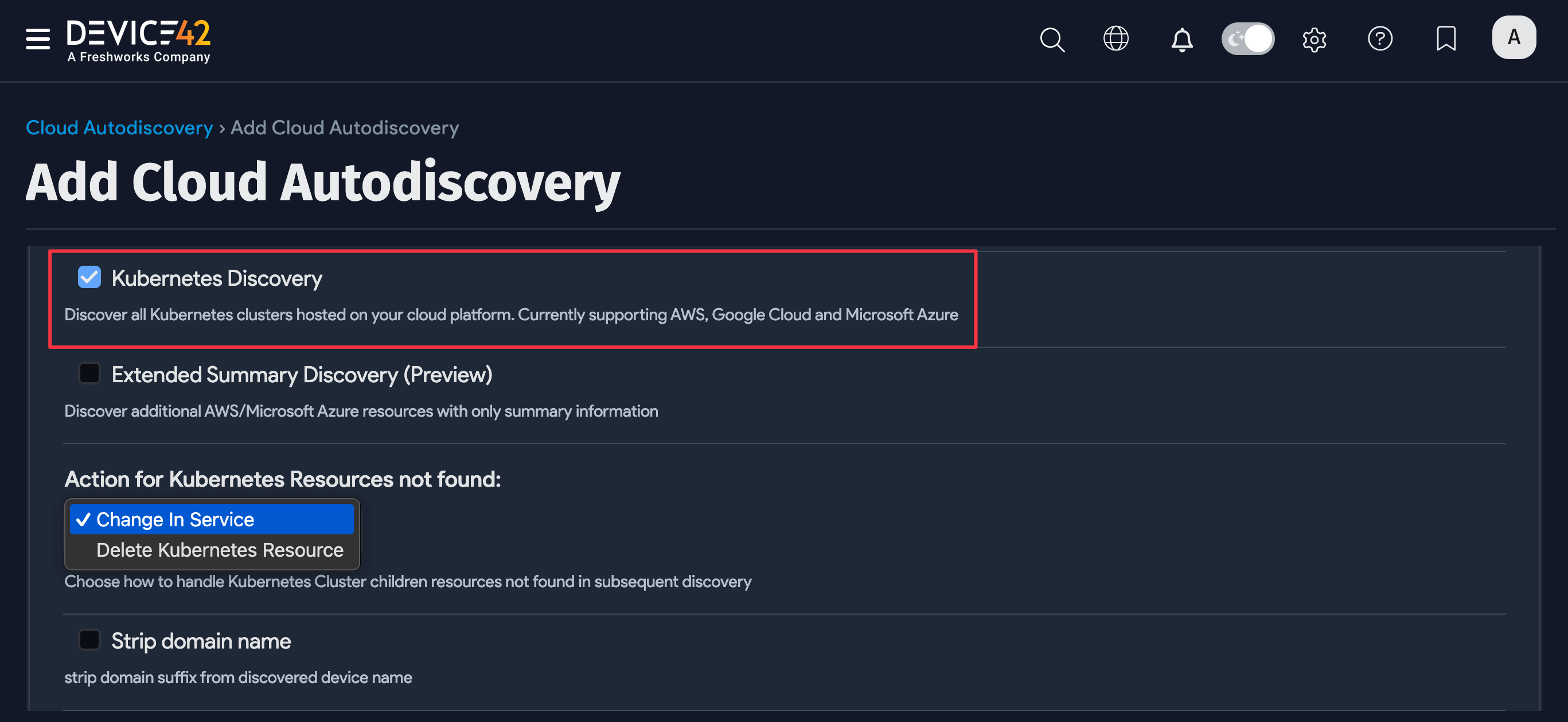 Kubernetes discovery option