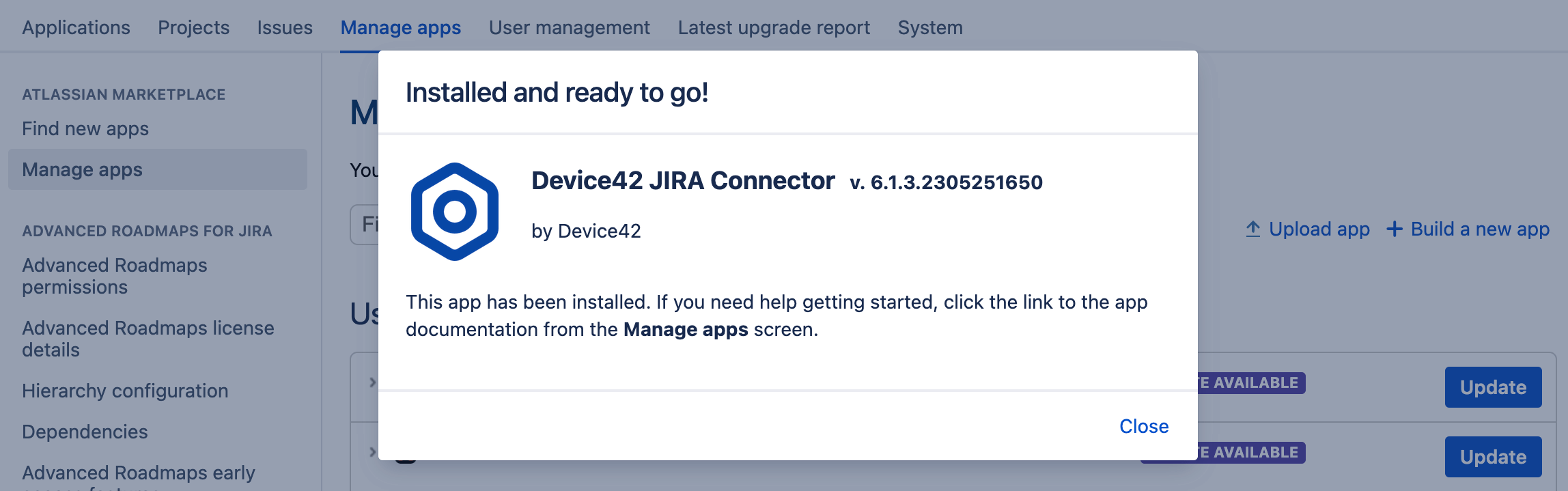 Installation success confirmation