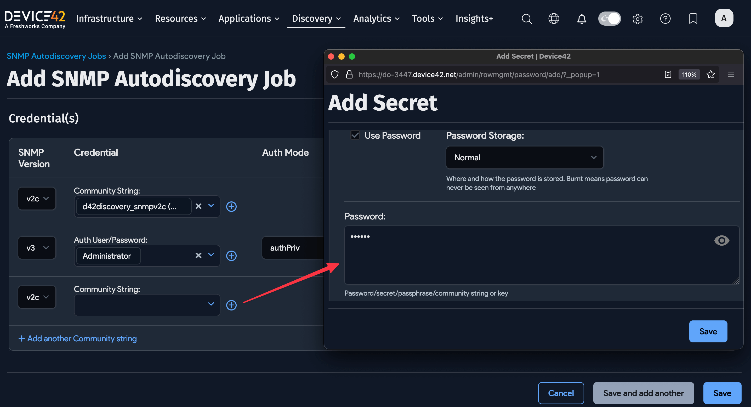 Add SNMP credentials in order