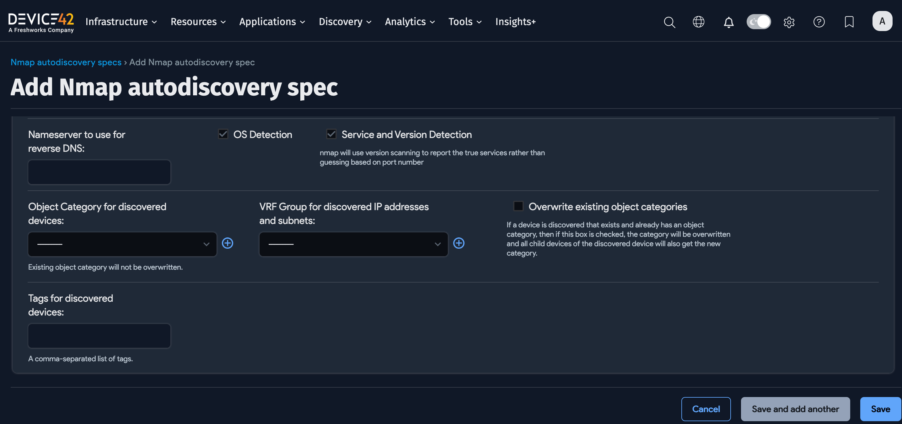 Nmap job additional fields
