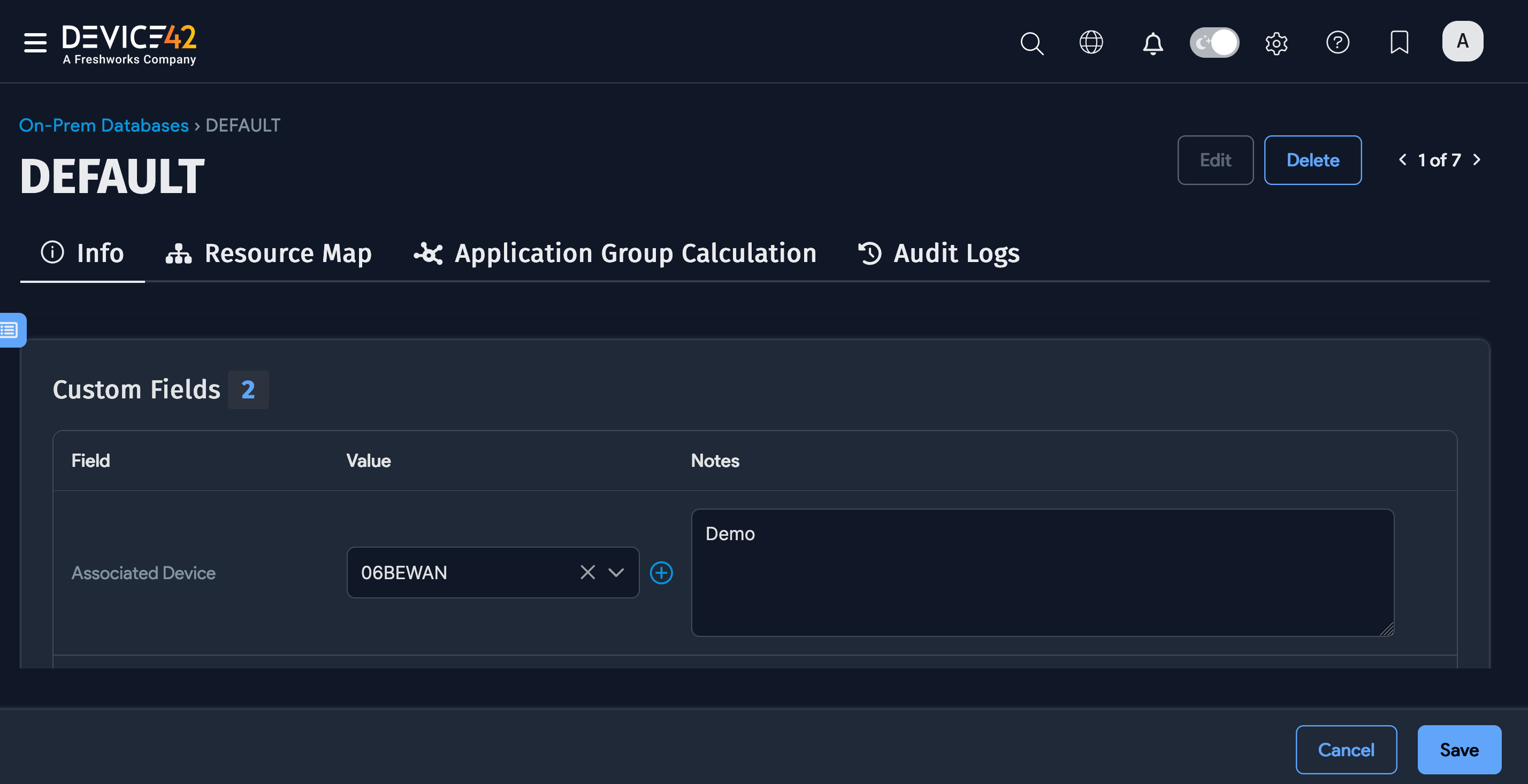 On-Prem databases details