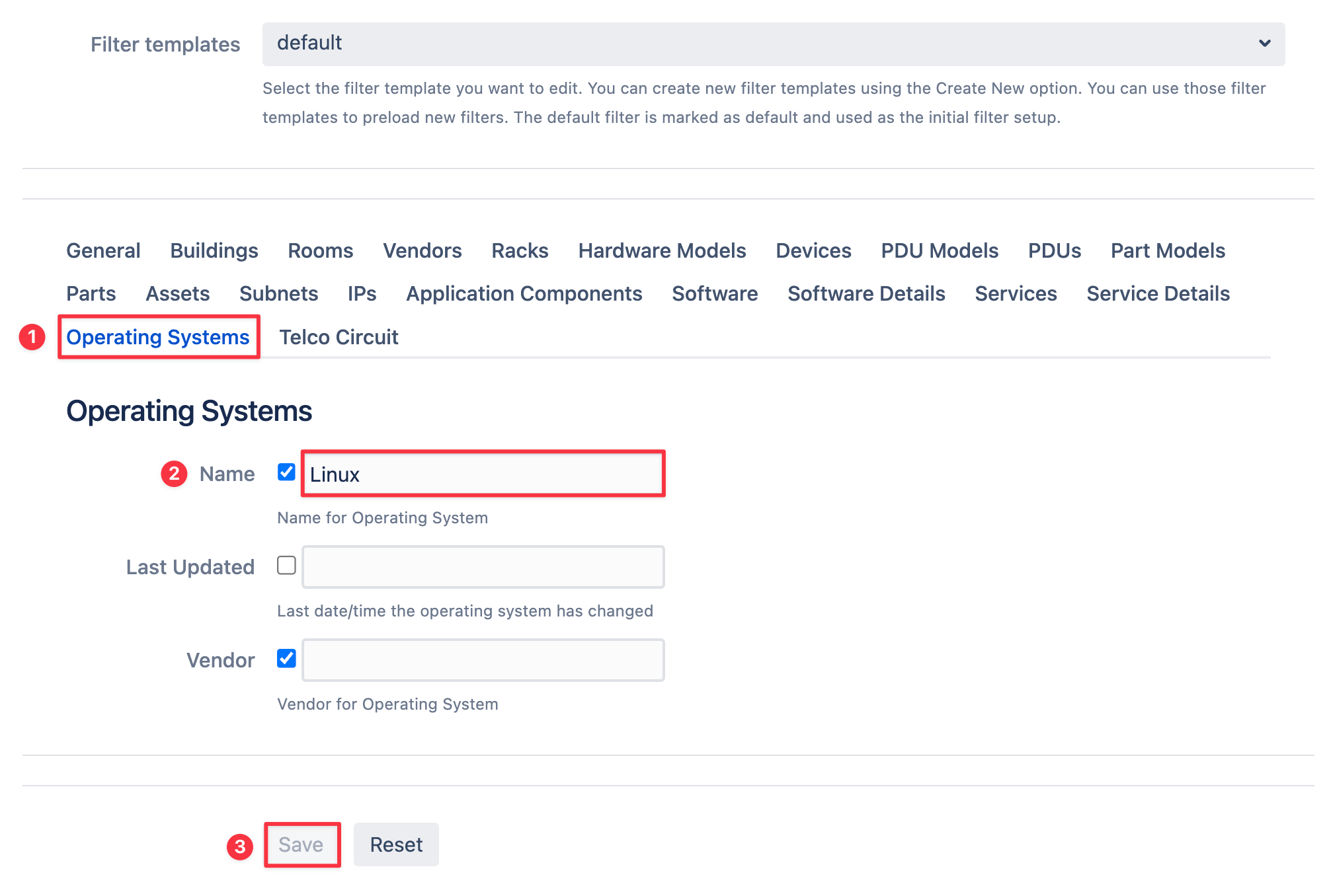 List of CIs and OS parameters