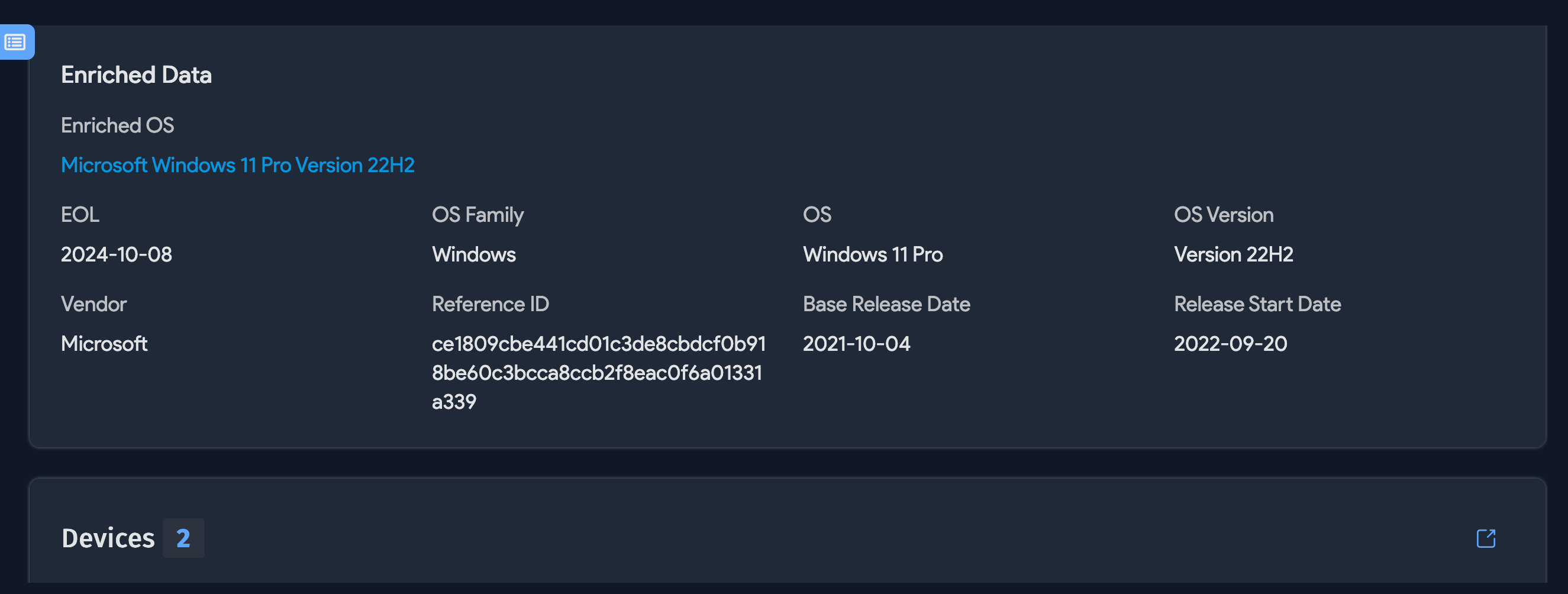 Windows device EnrichAI data example