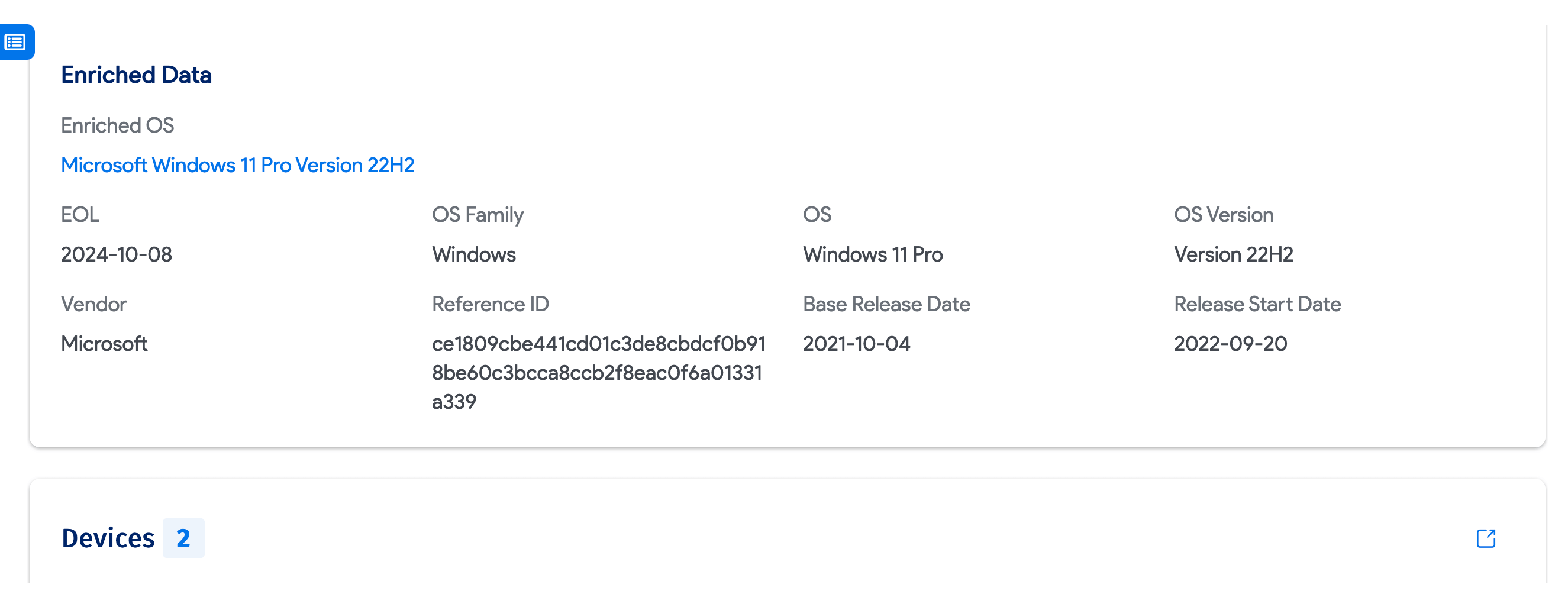 Windows device EnrichAI data example