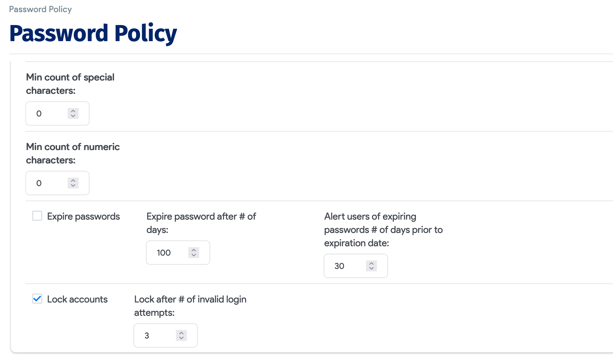 Password Policy options