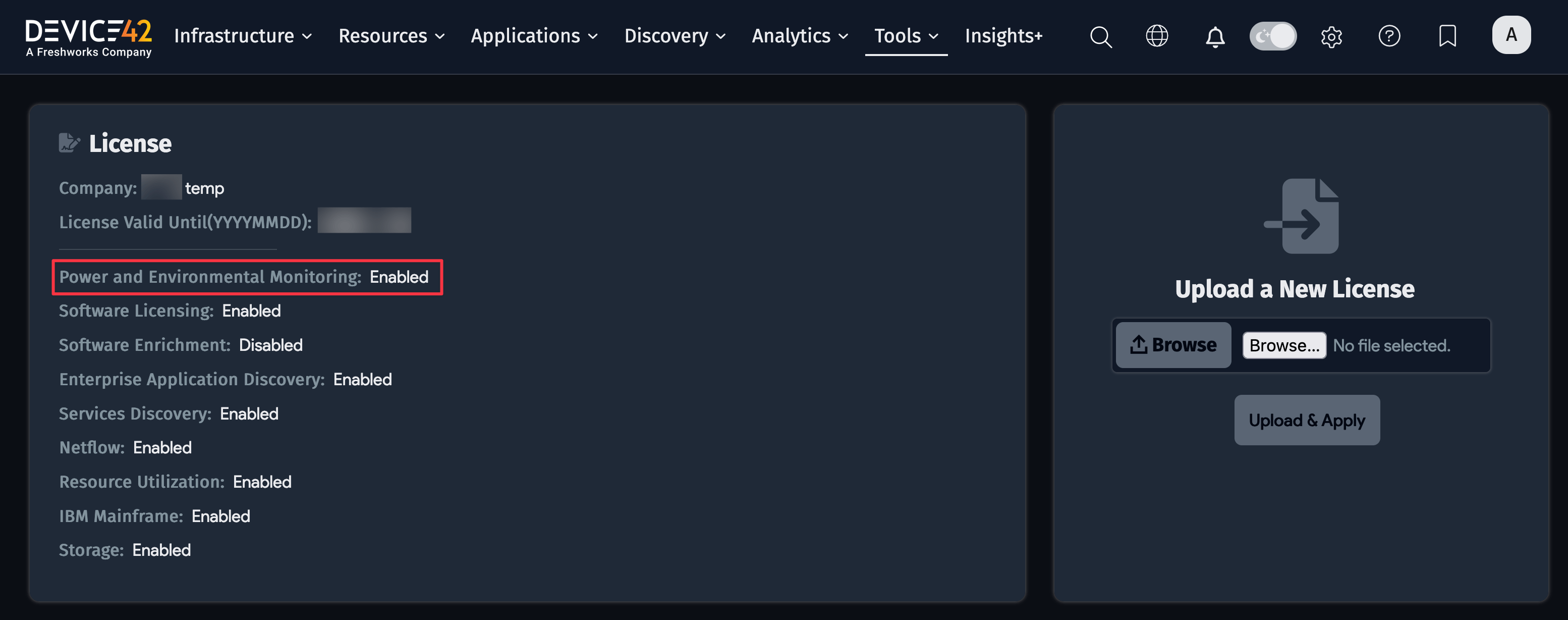 Power monitoring license required