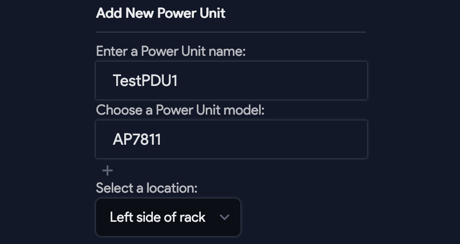 Visually adding PDUs to the rack from the rack layout screen