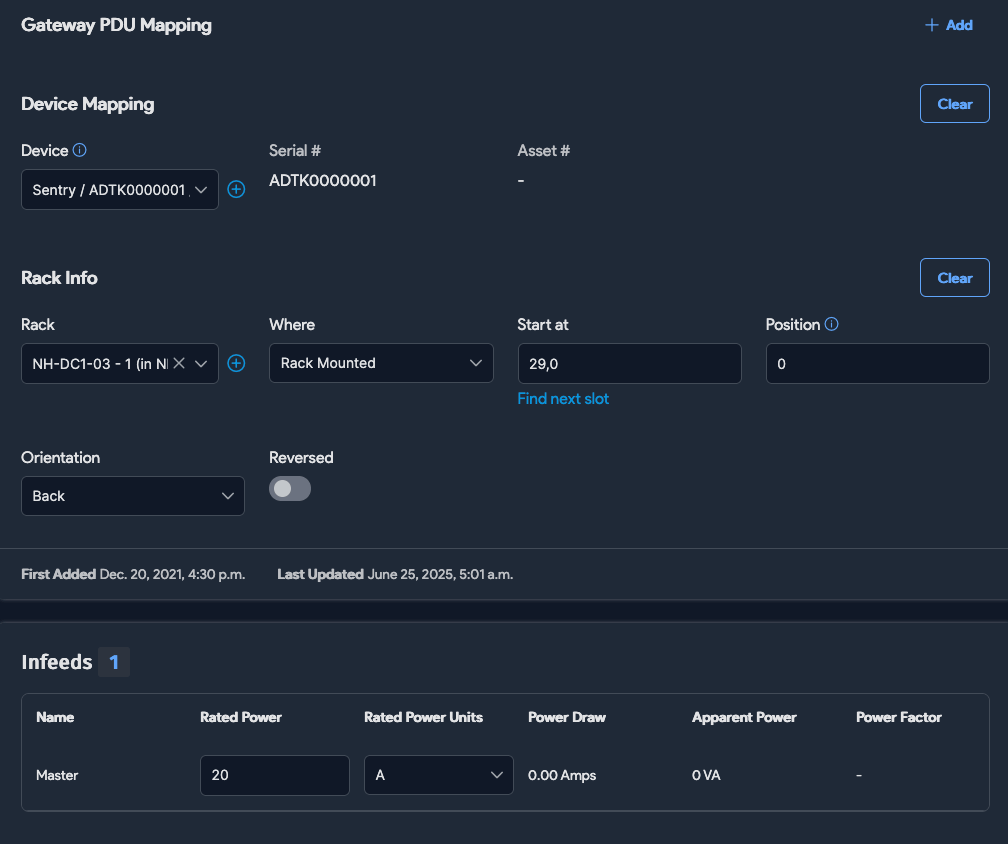Add new PDU Rack info & Infeeds