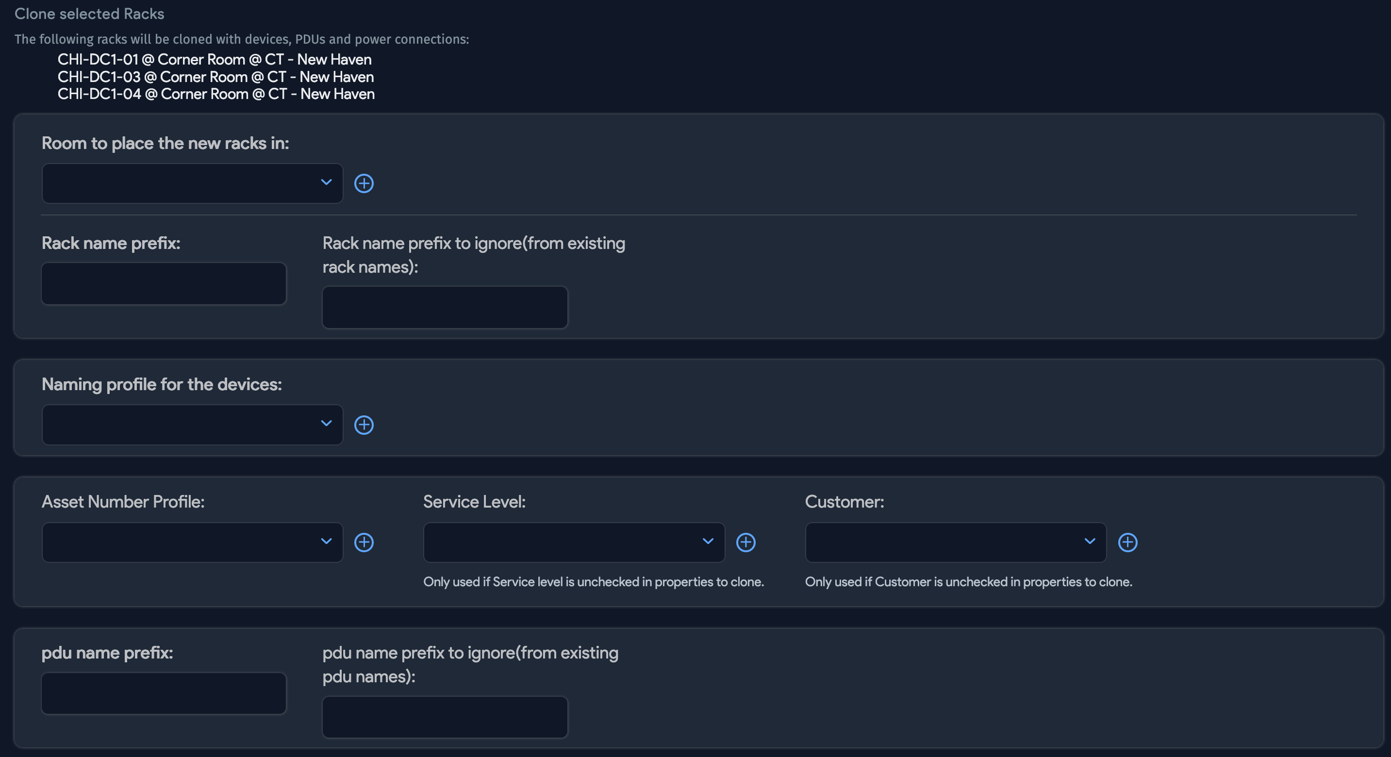 Clone selection field options