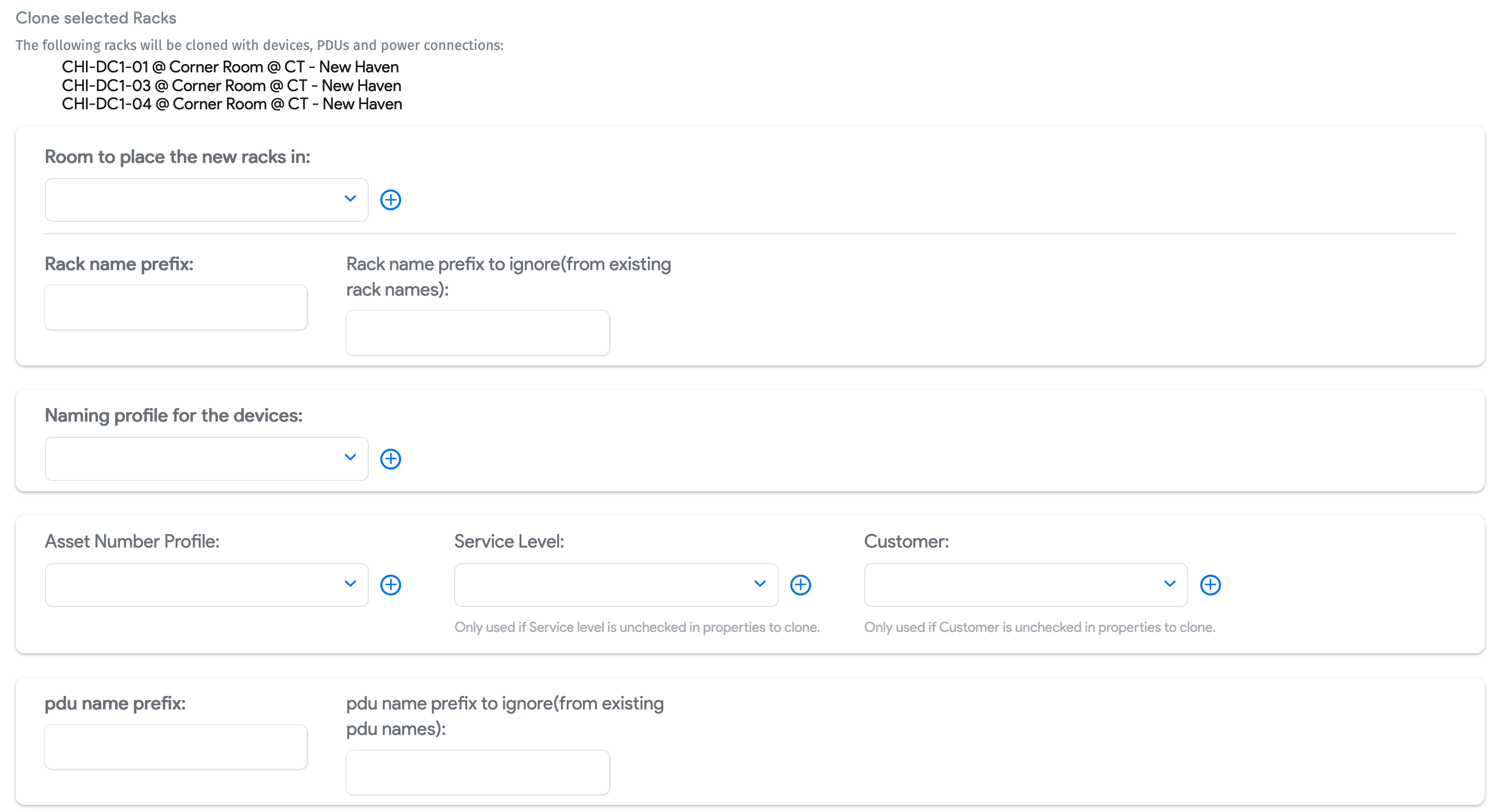 Clone selection field options
