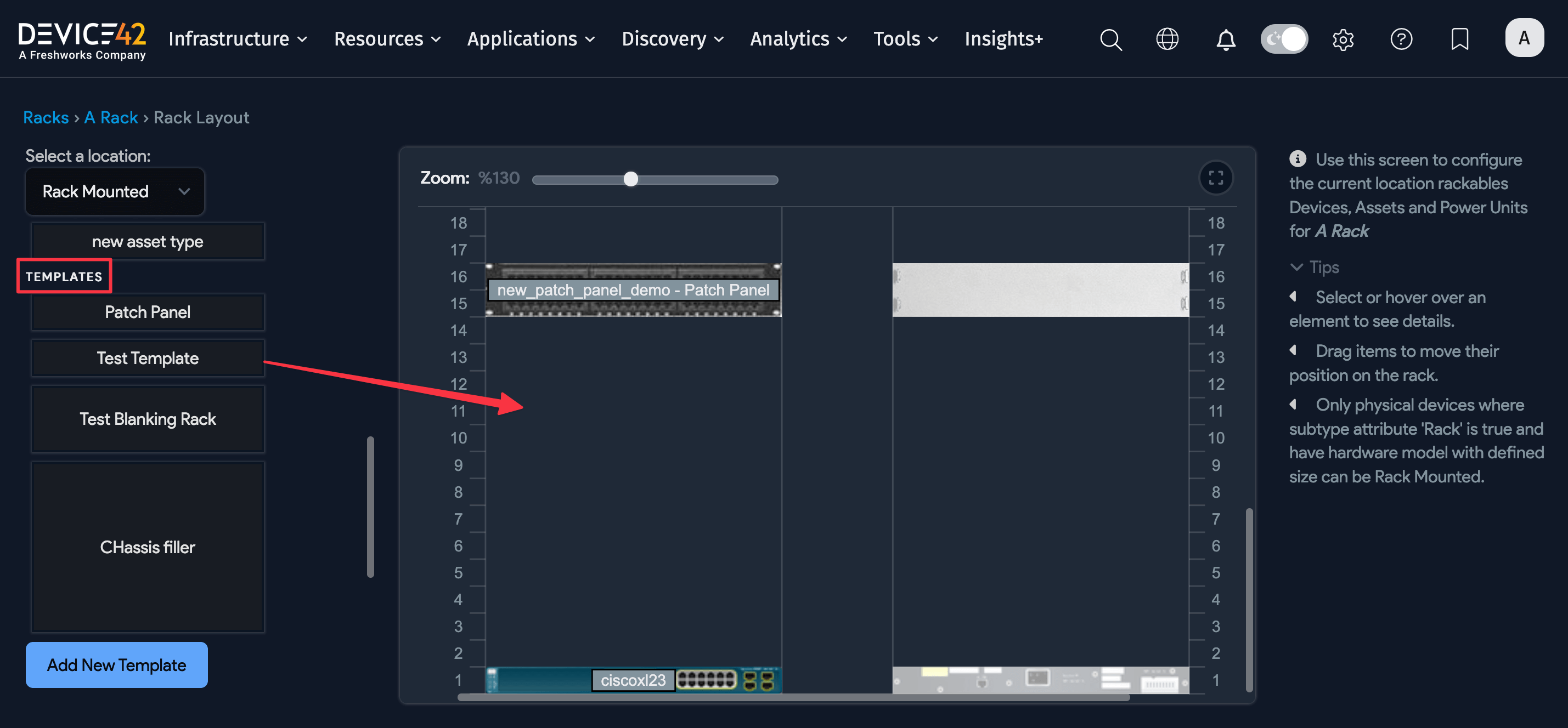 Add new asset template from the rack layout