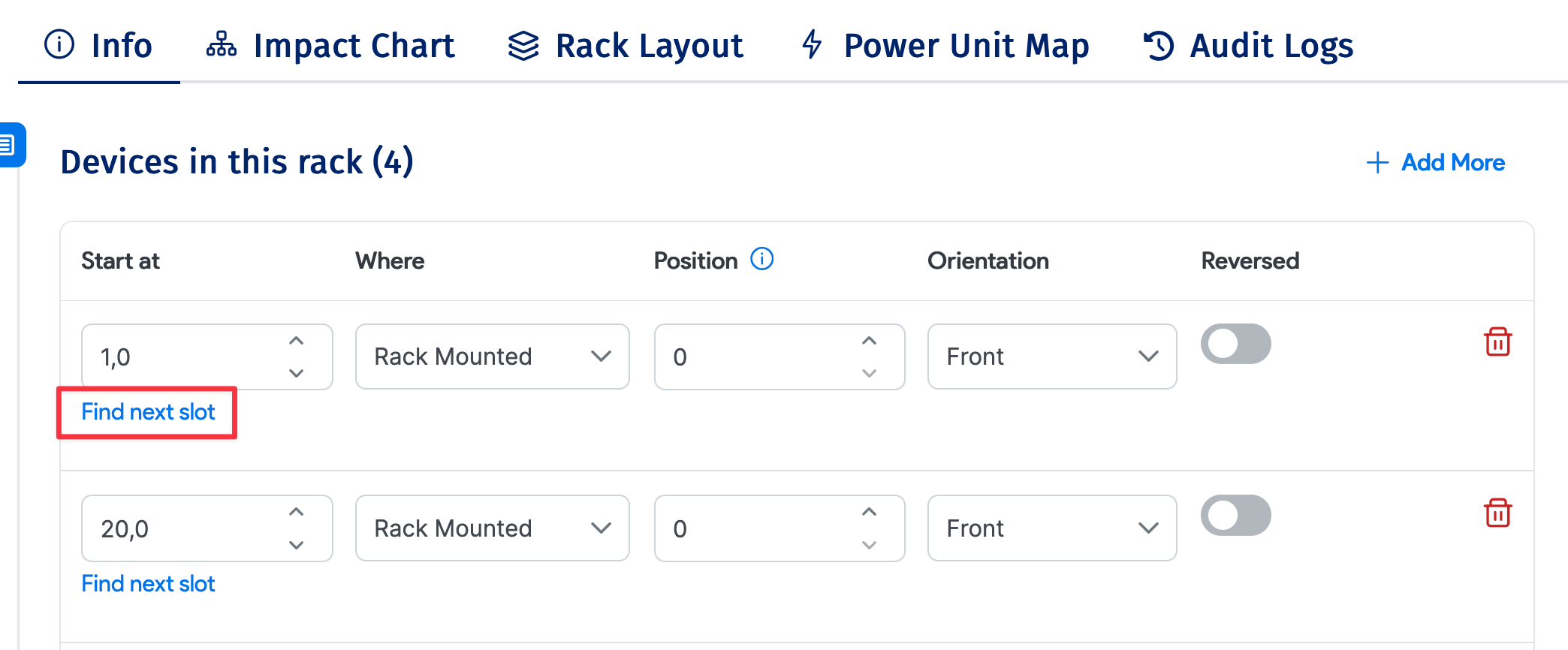 Rack devices fields