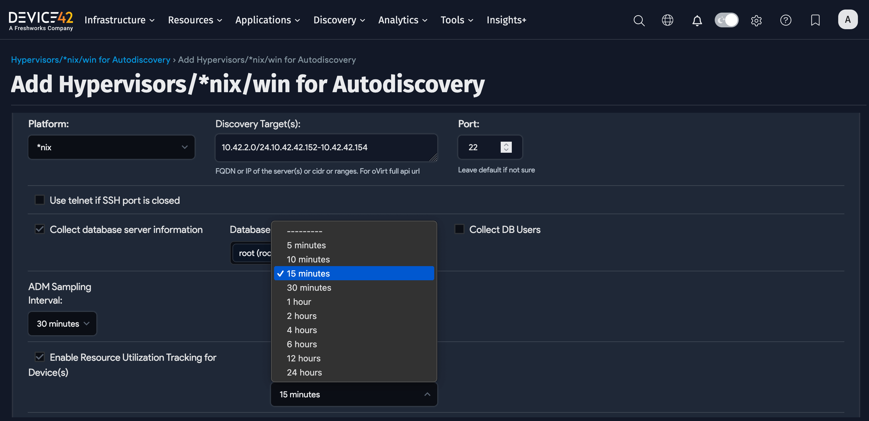 Resource Utilization sampling intervals