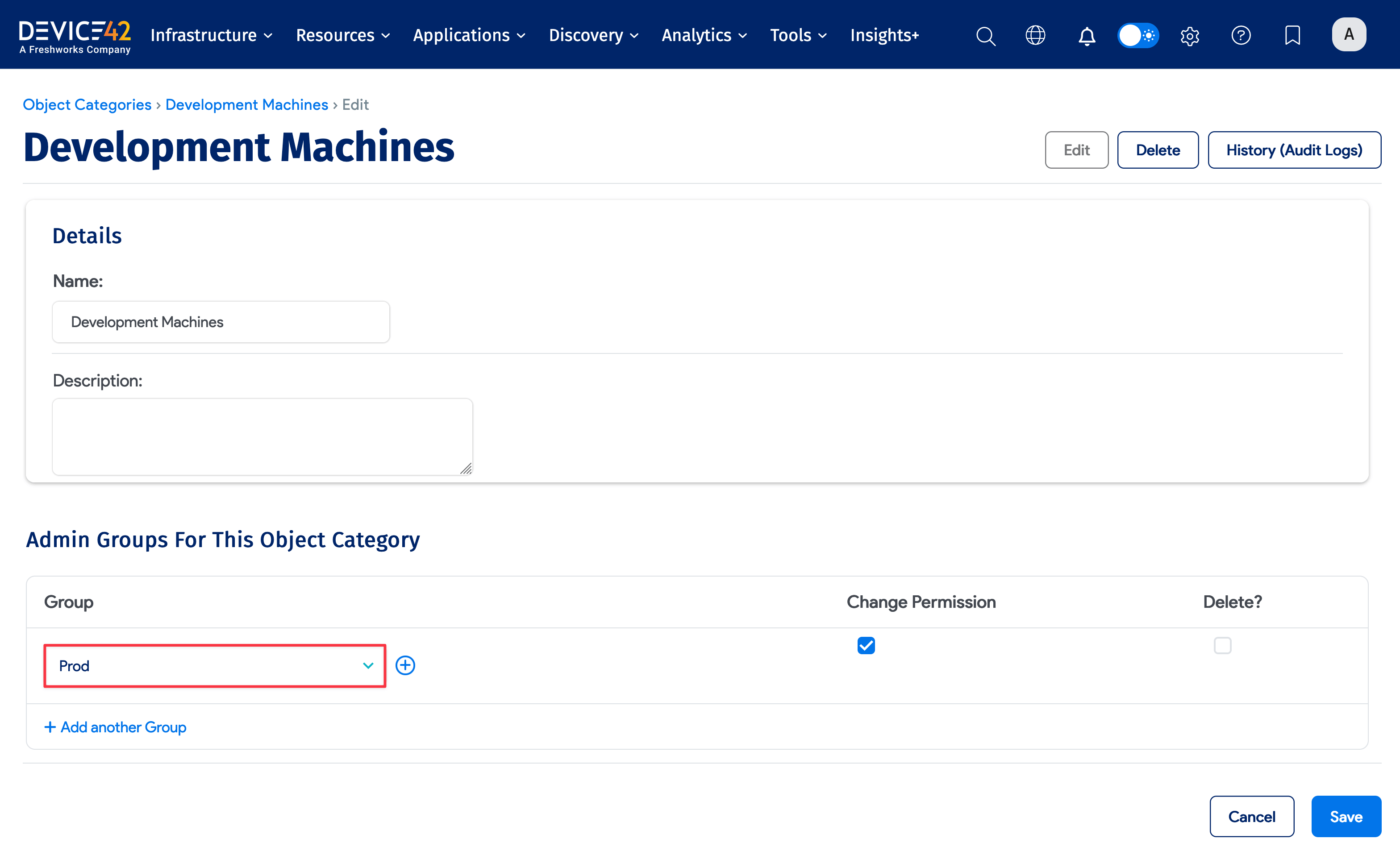 Edit object category