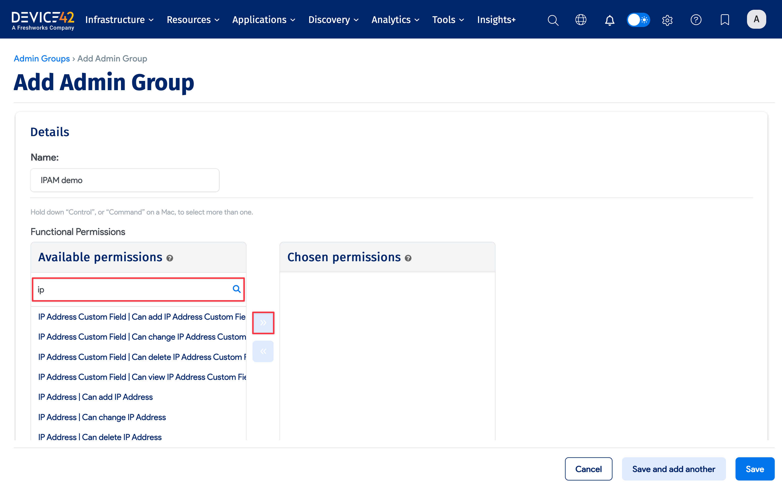 Search for available permissions