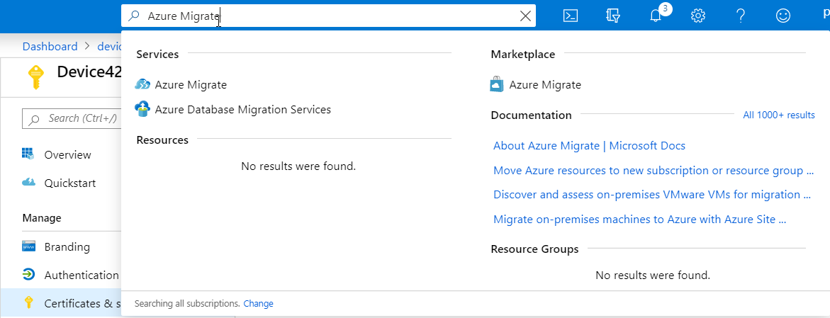 Search for Azure Migrate