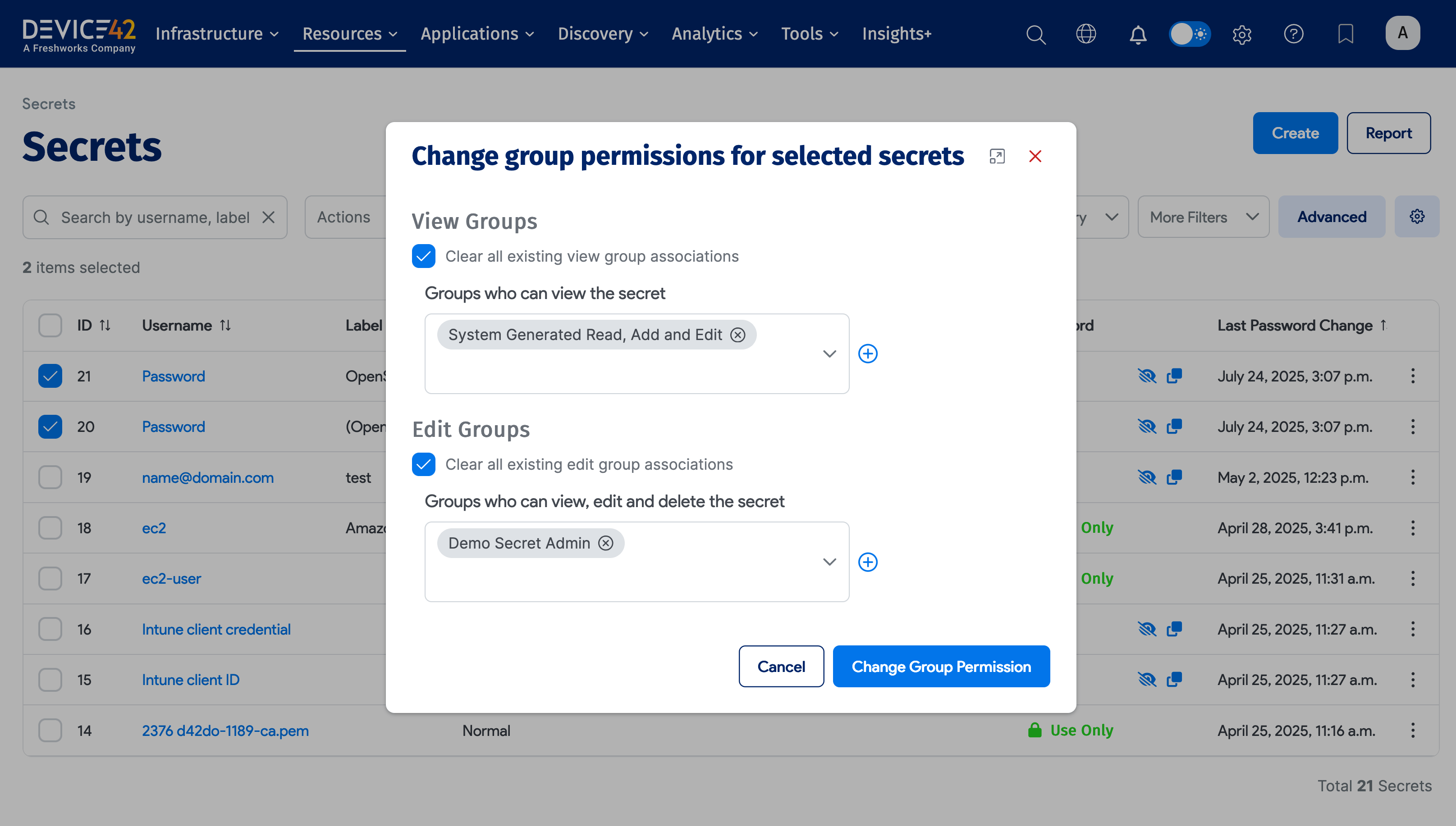 Change group permissions