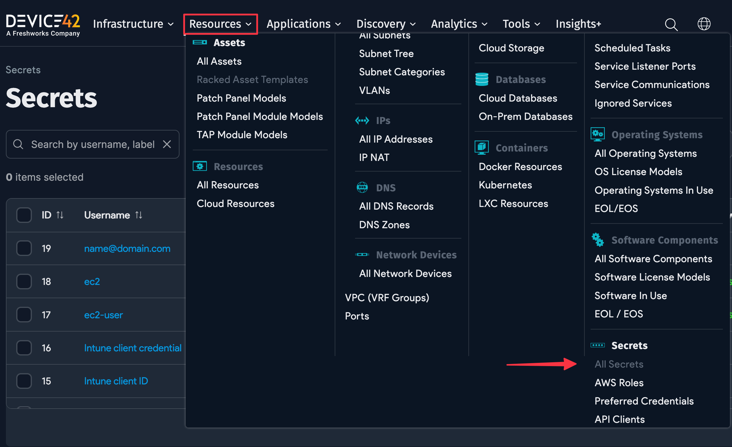 All Secrets list page location
