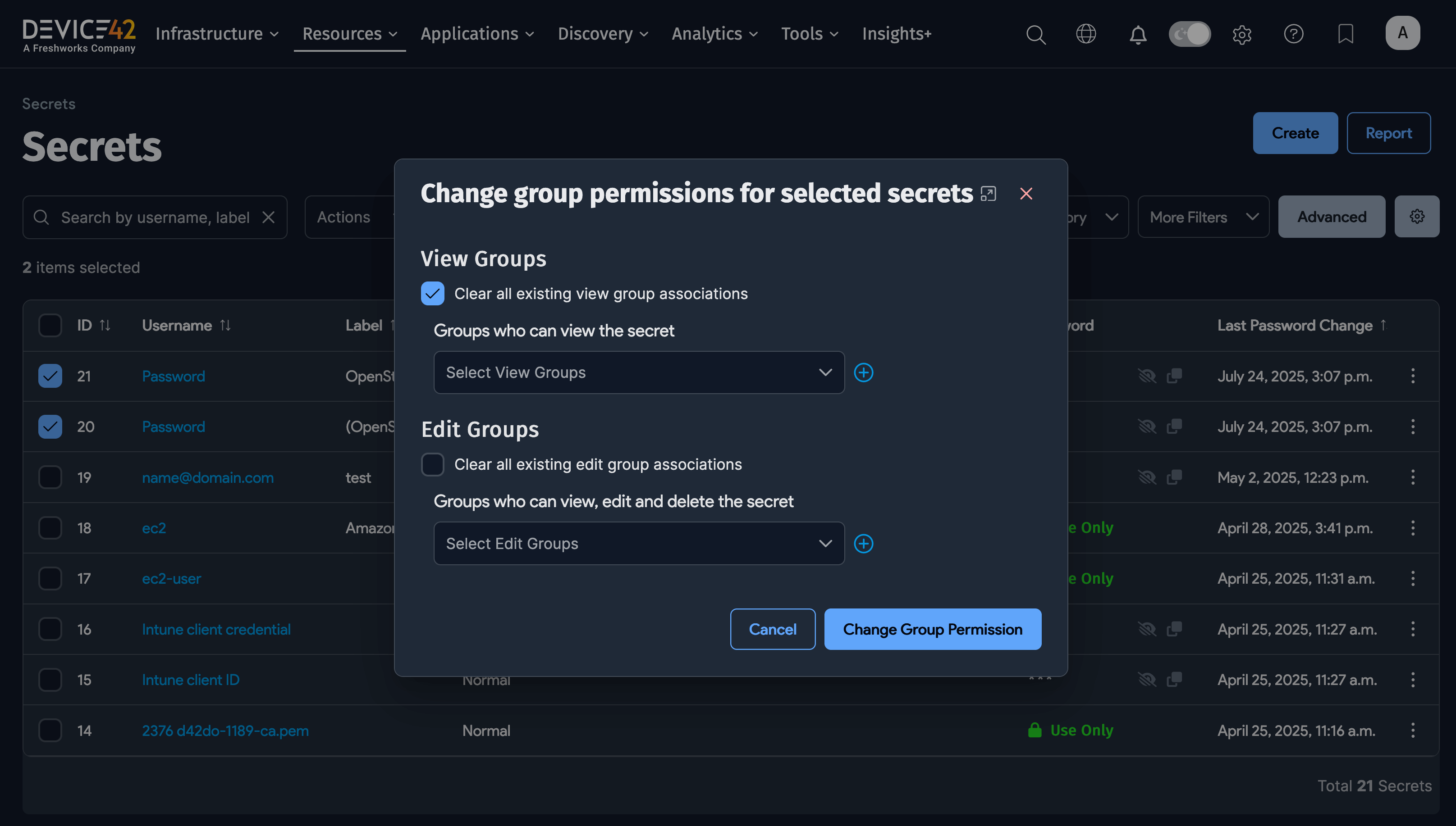 Remove current settings