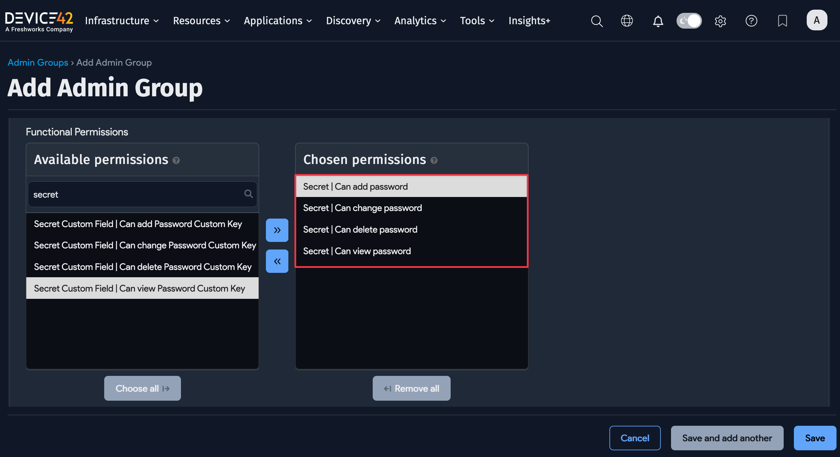 Admin Group permissions