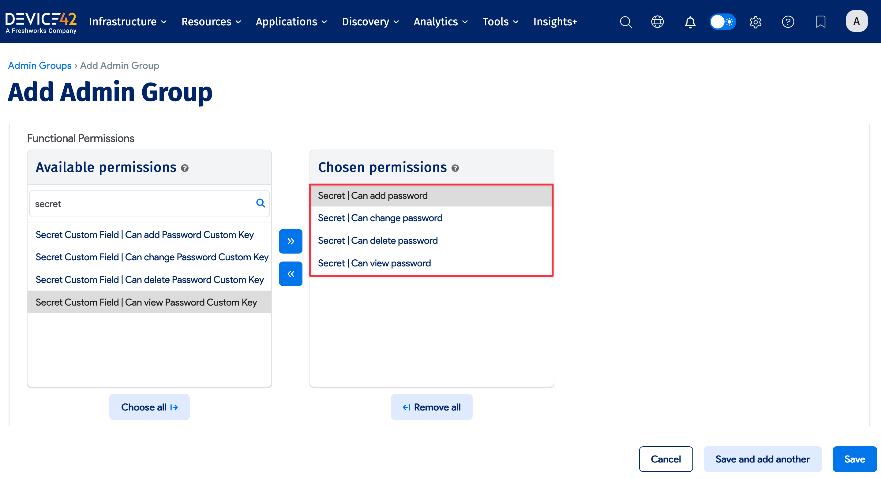 Admin Group permissions
