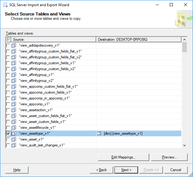 Select Source Tables and Views