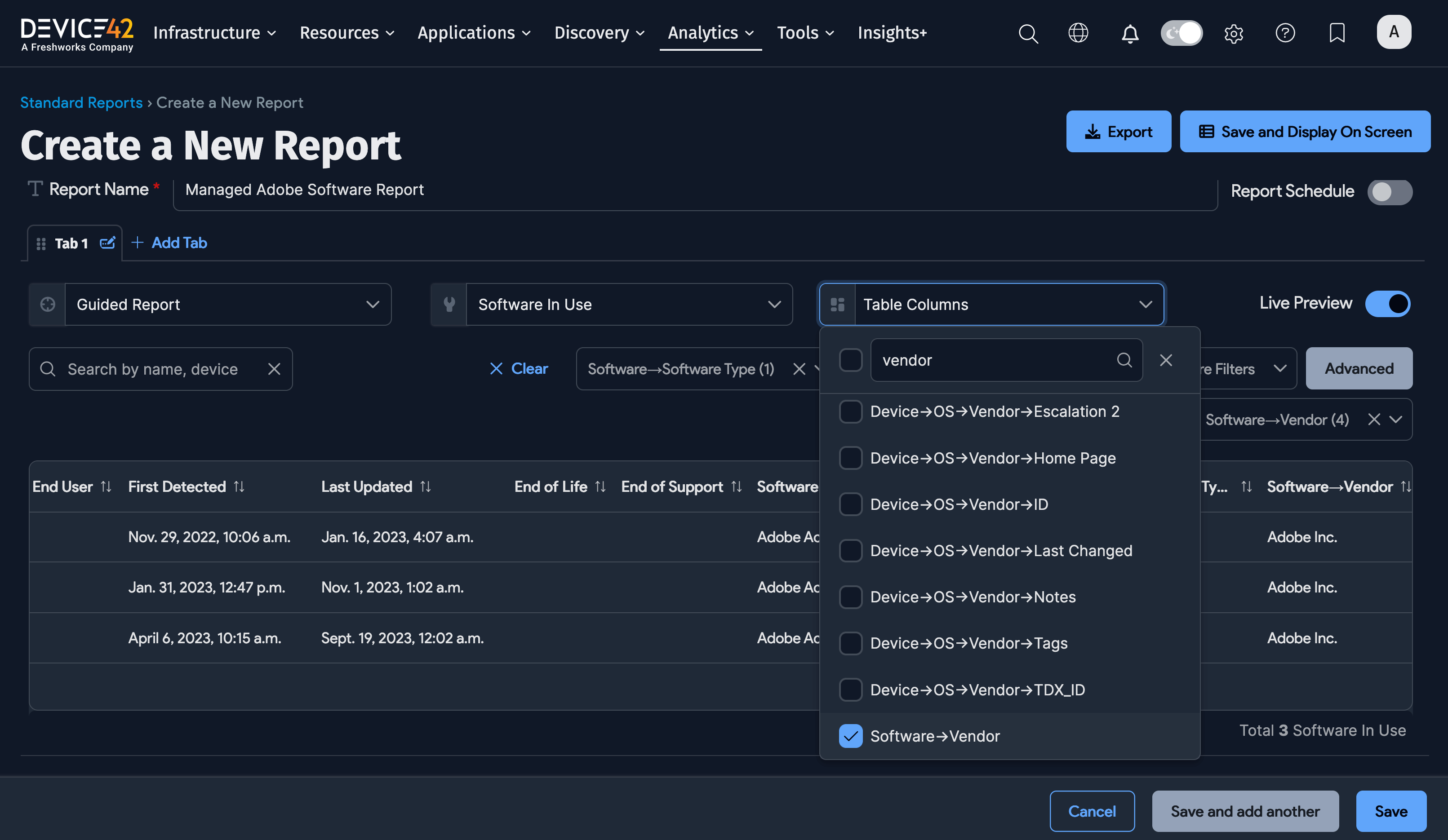 Apply managed type selection