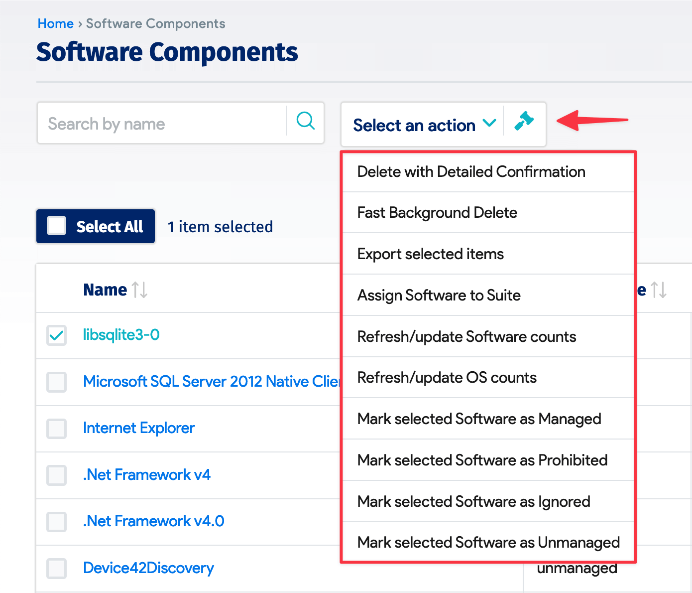 Software component bulk actions