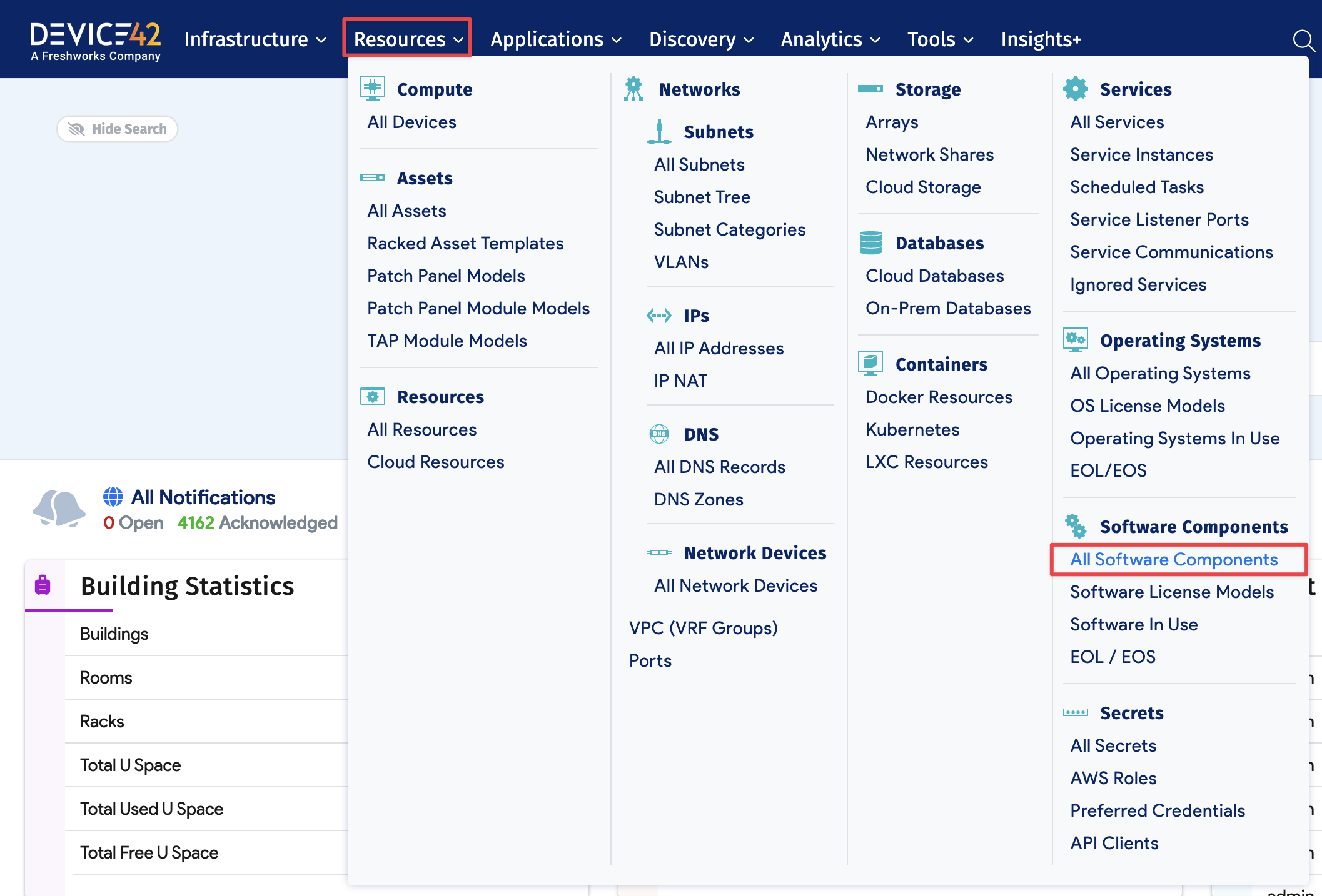 All Software Components menu location