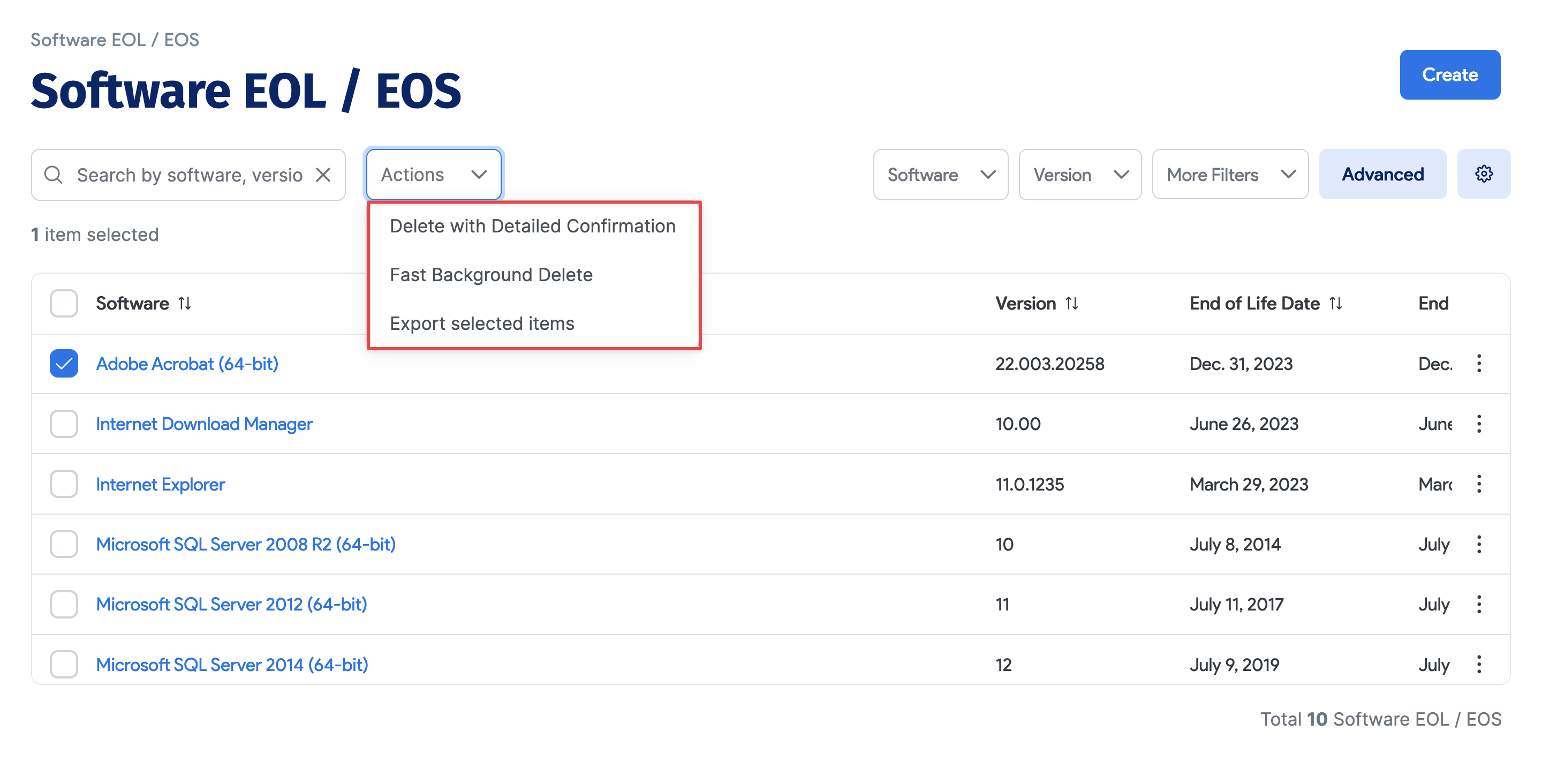 Software EOL / EOS Actions
