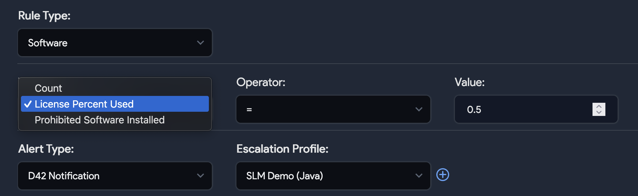 Software alert trigger options