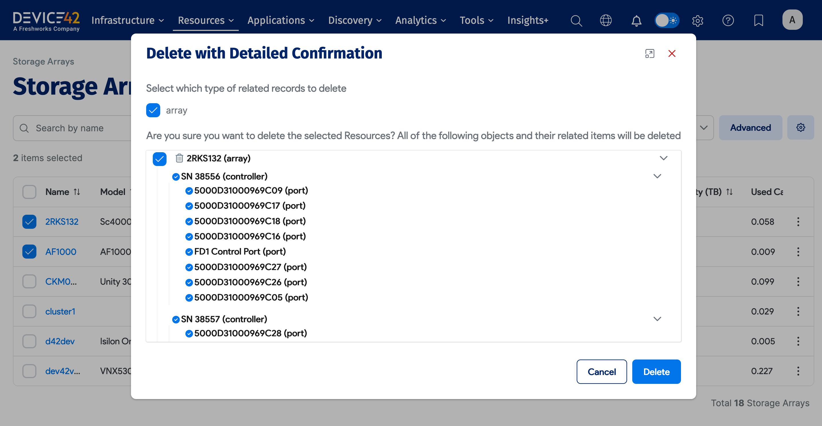 Storage array actions