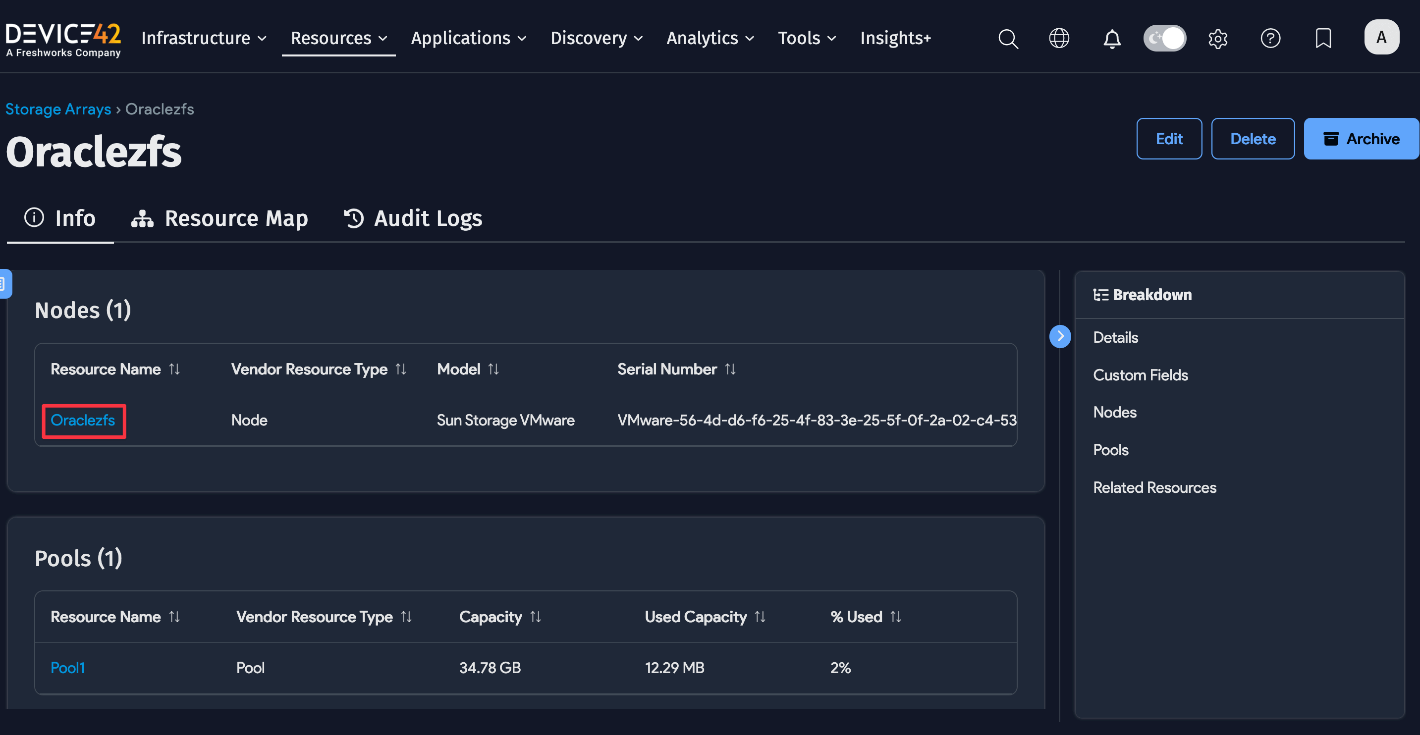 Storage array example