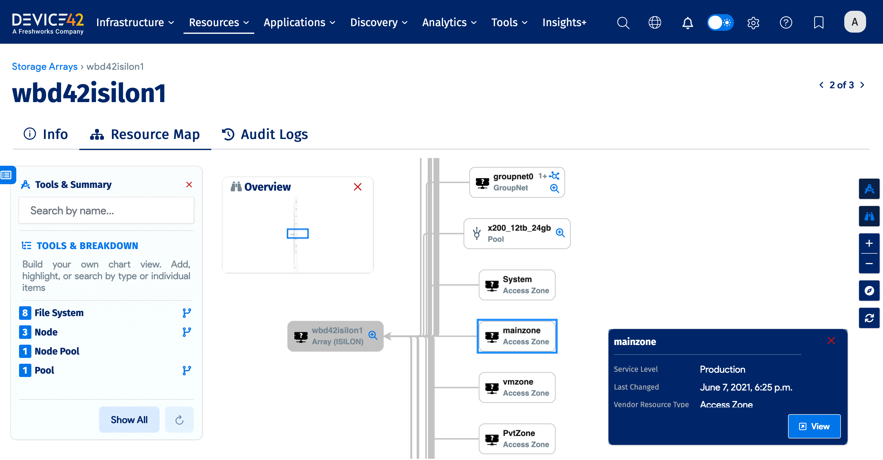 Storage array resource map