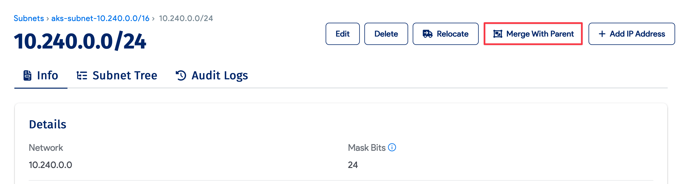 Deleting a subnet upwards/merging into parent