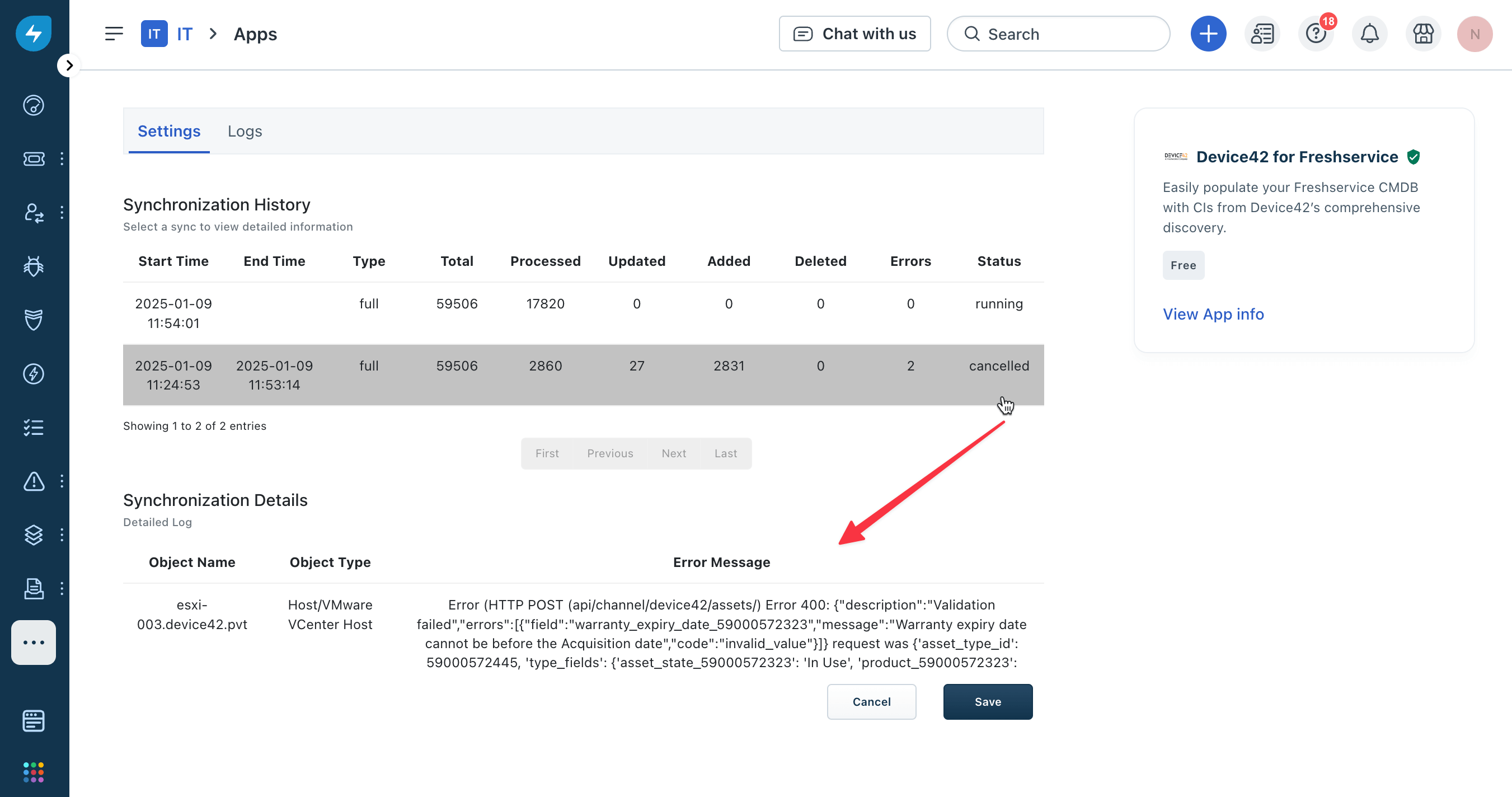 Data mapping and syncing error