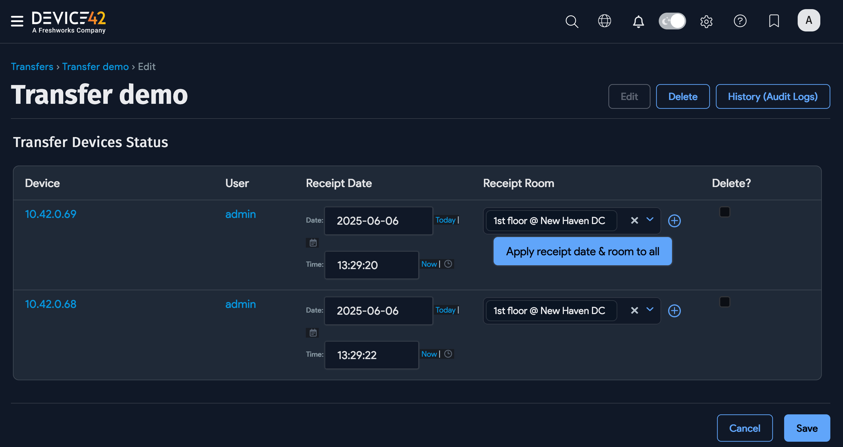 Add Receipt room and date