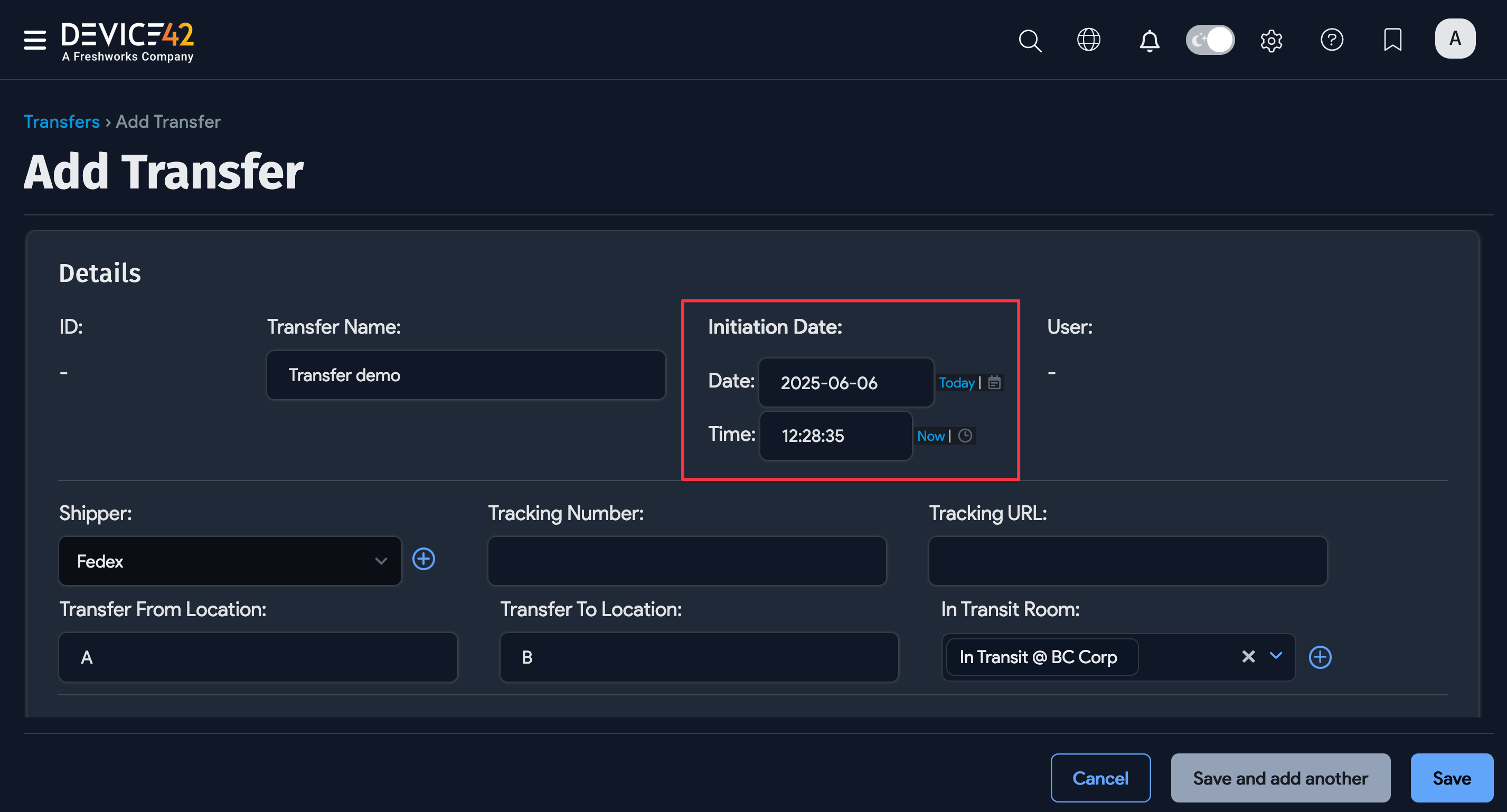 Add Transfer Details