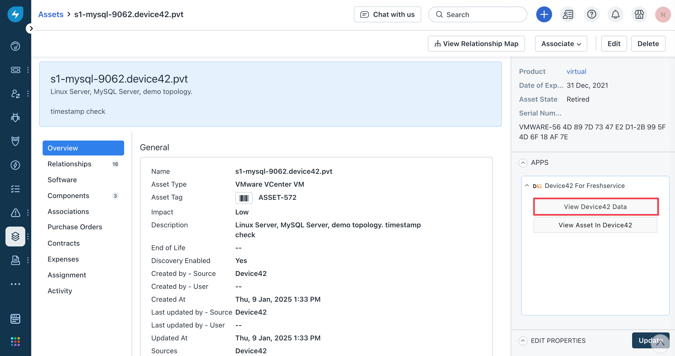 View Device42 Data button