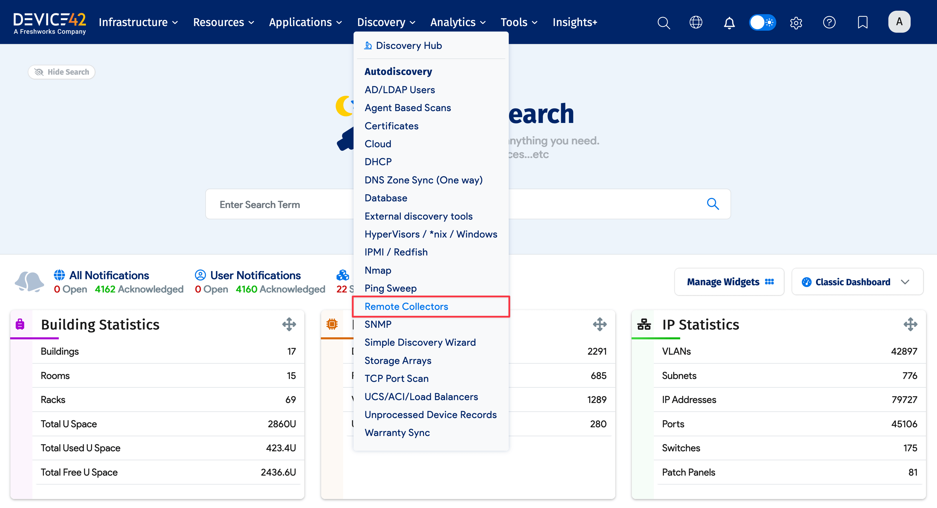 Remote Collectors menu location