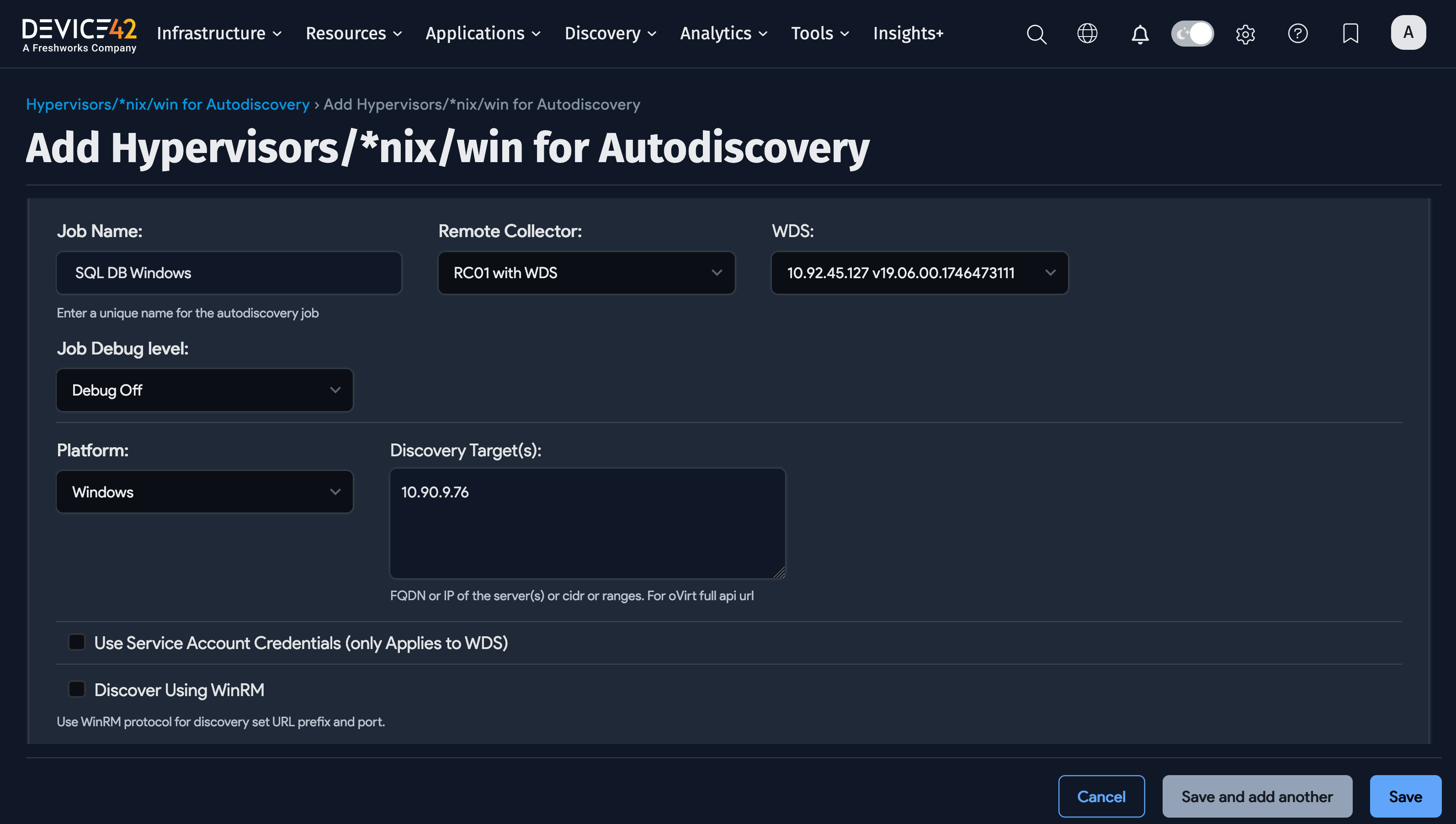Add new Windows Discovery Job
