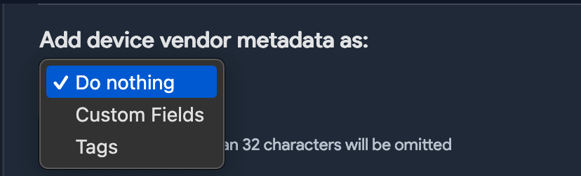 Vendor metadata option