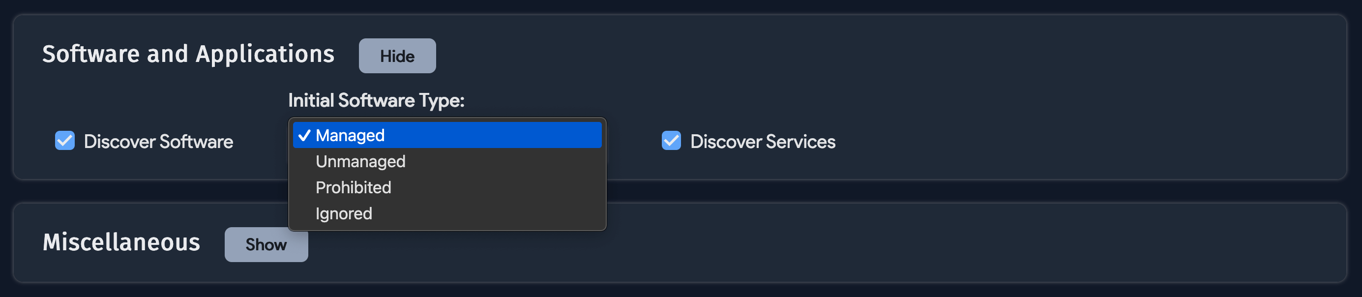 Software and Applications options