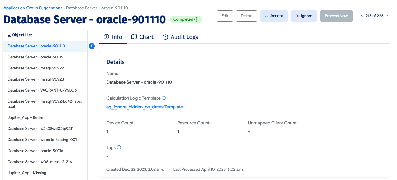 Accept Ignore buttons on App Group Suggestion