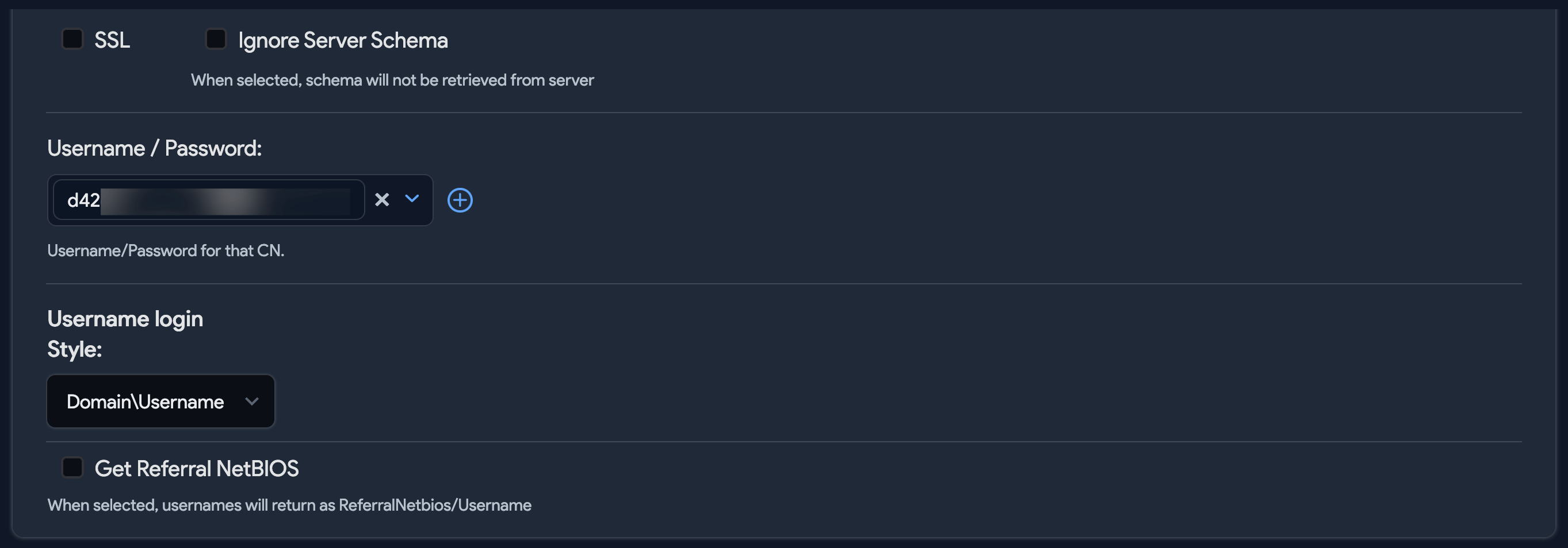 Active Directory Settings example values