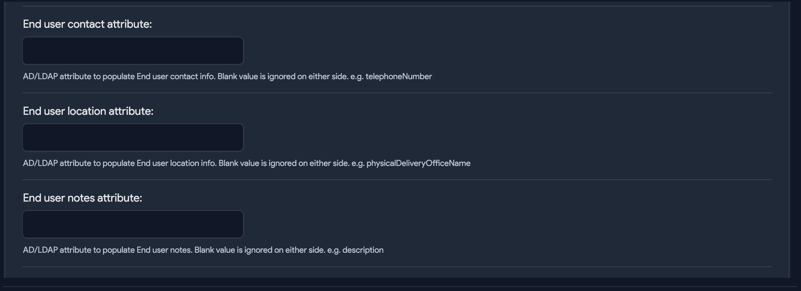 User type attribute options