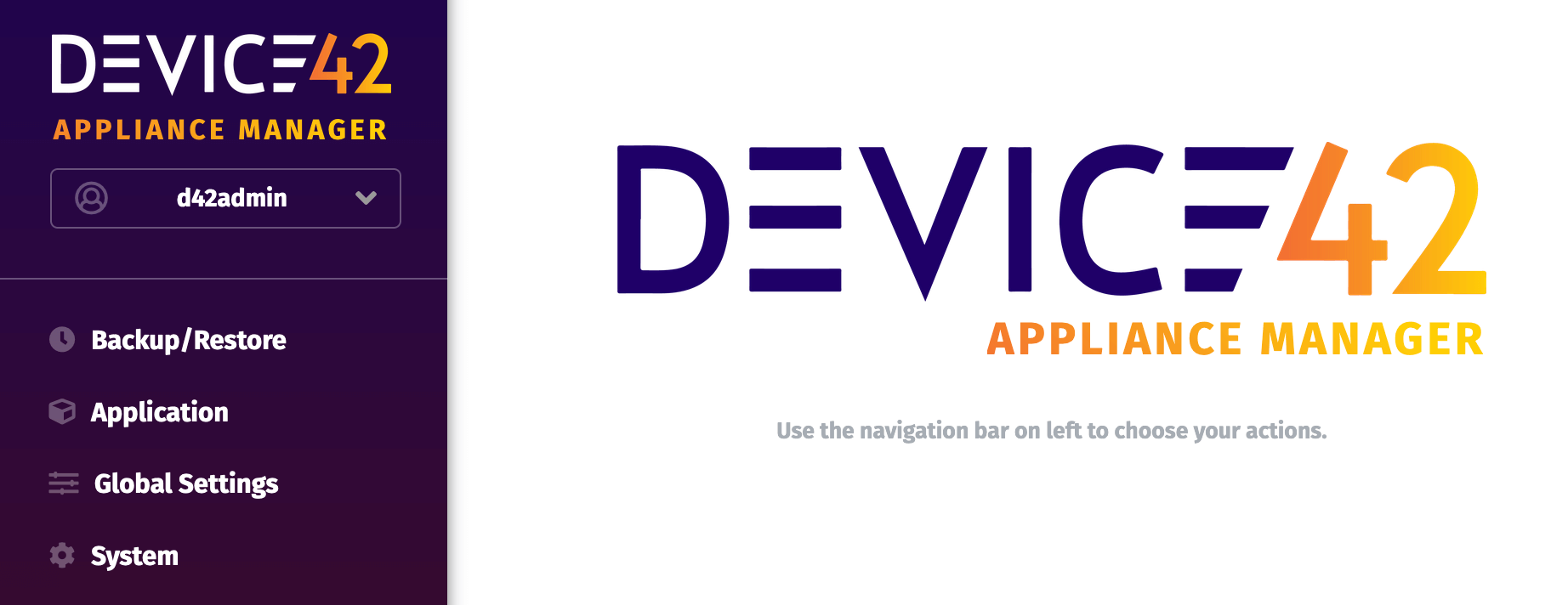 D42 Appliance Manager menu
